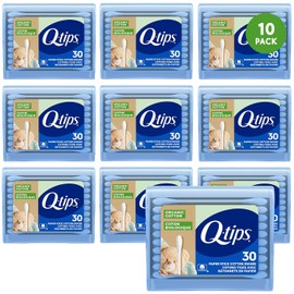 Q-tips Hisopos de algodón orgánico, paquete de 10 unidades de tamaño viaje, esenciales para el hogar, belleza y cuidado personal, 30 unidades Ea
