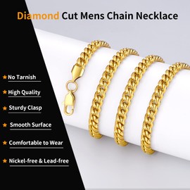 Jewlpire Gold Chain for Men, 6mm Mens Necklace Cuban Link Chain Necklace for Men, 18K Gold Plated Chain Necklace Sturdy & Durable Men's Necklaces 20 inch