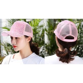 IXITON Summer Bling Shiny Rhinestones Visor Cap mesh Breathable hat Sparkle Adjustable Baseball Cap(White-Cap&Colorful-Rhinestones)