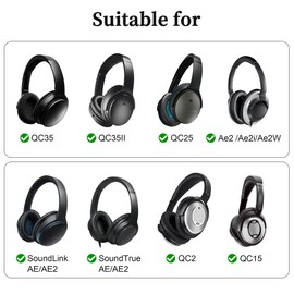 Ersatz-Ohrpolster für Bose QuietComfort35 - Noise Cancelling Ohrpolster für Bose QC35ii/QC35/QC25/QC2/QC15/Ae2/Ae2i/Ae2w/SoundTrue Around-Ear AE & SoundLink Around-Ear AE Kopfhörer, Schwarz