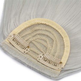 One Piece False Fringe Hair Piece Clip In Bangs Clip In Hair Extensions Straight Synthetic For Women Ladies Girls Beauty - Silver Grey