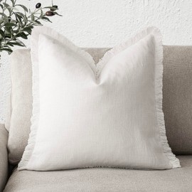 Foindtower Decorative Linen Fringe Throw Pillow Covers Cozy Boho Farmhouse Cushion Cover with Tassel Soft Accent Pillowcase for Chair Sofa Bed Living Room Home Decor, 20×20 Inch, 1PC, Cream White