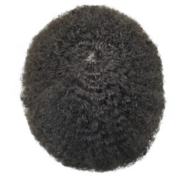 Hair Units For Black Men Brazilian Human Hair Replacement System Afro Coily Toupee For Black Men Hair Piece Injection Skin PU Kinky Curly African American Afro Wigs #1B Off Black Afro Wave 6mm