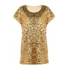 PrettyGuide Women's Evening Tops Sparkle Shimmer Glam Sequin Blouse Gold