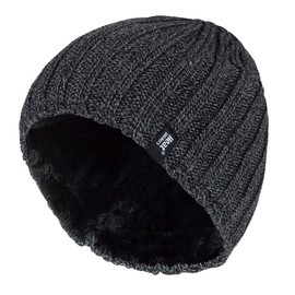 Heat Holders - Men's Thermal Fleece Ribbed Knitted Winter Hat 3.4 Tog - One Size (Charcoal Grey)