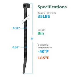 Eletoo 8 Inch Black Zip Ties (5000 Pack), 35 LBS Tensile Strength, Self-Locking Nylon PA66 UV Resistant Cable Ties for Indoor and Outdoor Use