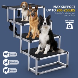 PetRuna Extra Wide Dog Stairs for Large Dogs, Foldable Dog Ramp for Car with Non-Slip Surface, Dogs Stairs for Cars, High Beds, Truck, Supports up to 250 lbs, 4 Steps
