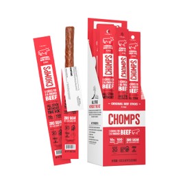 Chomps Grass-Fed and Finished Original Beef Jerky Snack Sticks 24-Pack, Keto, Paleo, Whole30, 10g Protein, Gluten-Free