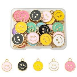 MakemadeDIY 40Pcs Smiling Face Flat Round Enamel Charms Pendants for Jewelry Making Smile Colorful Metal Charms for DIY Christmas Bracelet Necklace Earring Craft Supplies