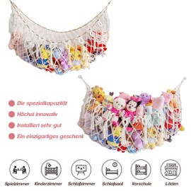 Cuddly Toy Storage Hammock - Suspension Plush Toy Storage Net for Stuffed Toy Storage, Children's Room Cuddly Toy Hammocks Hanging with Hooks, Toy Plush Toy Holder (White)