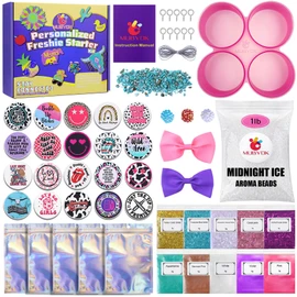 MUBYOK M436 Car Freshie Supplies Starter Kit with 1LB Scented Aroma Beads,4 inch Circle Silicone Molds and CardStock(Make 5 Freshies)