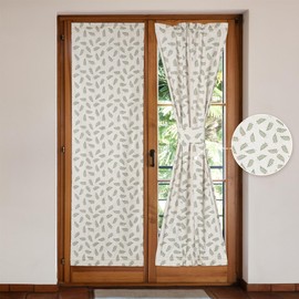 Moslovstar Linen French Door Curtains Set of 2, Elegant Country Style Olive Leaf Front Door Curtain Dual Rod Pocket Tiebacks Included, 25" W x 72" L
