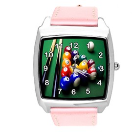TAPORT Pink Leather Square Watch for Pool Game Fans
