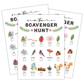 HEZNZXQ Scavenger Hunt Game, Outdoor Nature Scavenger Hunt, Park Hunt Clues Cards, Travel Games, Camping Party Games Supplies Activities (01)