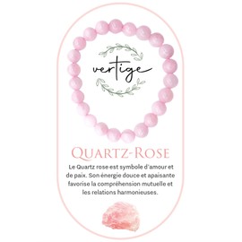 VERTIGE Lithotherapie-Armband aus natürlichen Mineralsteinen, Quelle des Wohlbefindens und des Körpers, bringt RUHE und KLARHEIT, hilft, Stress zu kanalisieren, Frau/Mann (8mm, QUARTZ ROSE)