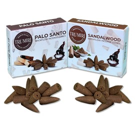 TRUMIRI Backflow Incense Cones - Combo Pack of 20 Incense Cones Waterfall - 10 Palo Santo + 10 Sandalwood - Incense Backflow Cones - Waterfall Incense Cones - Incense Waterfall Cones