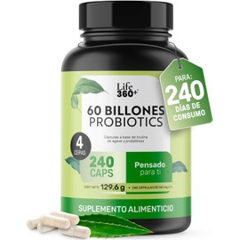 LIFE 360 Probióticos 60 Billones 4 Cepas  240 cápsulas  540mg pporción