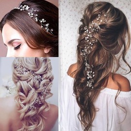 BOYIVI Bride Wedding Hair Vine Extra Long Pearl and Crystal Beads Wedding Head Piece Hair Jewelry Hair Accessories for Bride Women Girls Bridesmaids