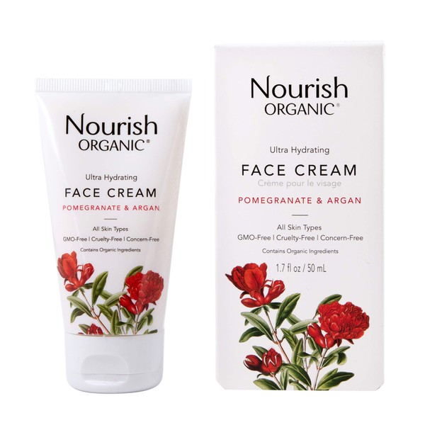 Nourish Organic | Ultra Hydrating Face Cream - Pomegranate & Argan | GMO-Free, Cruelty Free, 100% Vegan (1.7oz)