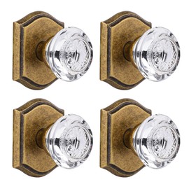CLCTK Dummy Glass Crystal Door Knobs, Vintage Antique Brass Single Side Dummy Door Handles Set for Hall Closet, 4 Pack