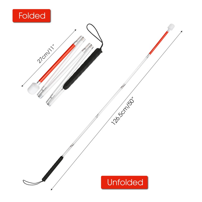 Blind Cane Stick - Mobility Reflective Red-White Foldable Walking Baston