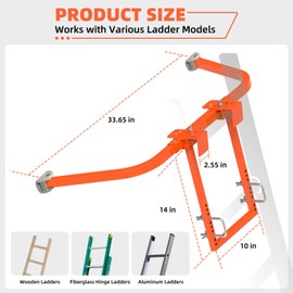 Ladder Stabilizer,Heavy Duty Steel Extension Ladder Stabilizer for Roof Gutter and Wall with Anti-Slip Rubber Feet,Ladder Standoff with Wing Span/Wall Extension Accessory(Orange)