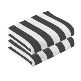 Absorbent & Soft Cotton Hand Towels White and Black Stripe Bath Towel Set Multipurpose Use Quick Drying Natural Wipes for Delicate Skin 2 Pack