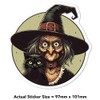 Medium 100mm 'Witch with Black Cat' Permanent Sticker Decal for