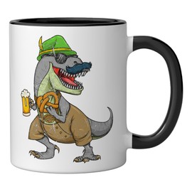Oktoberfest T Rex Dinosaur Beer Mug Pretzel Funny Gift Ceramic Mug, Black/White