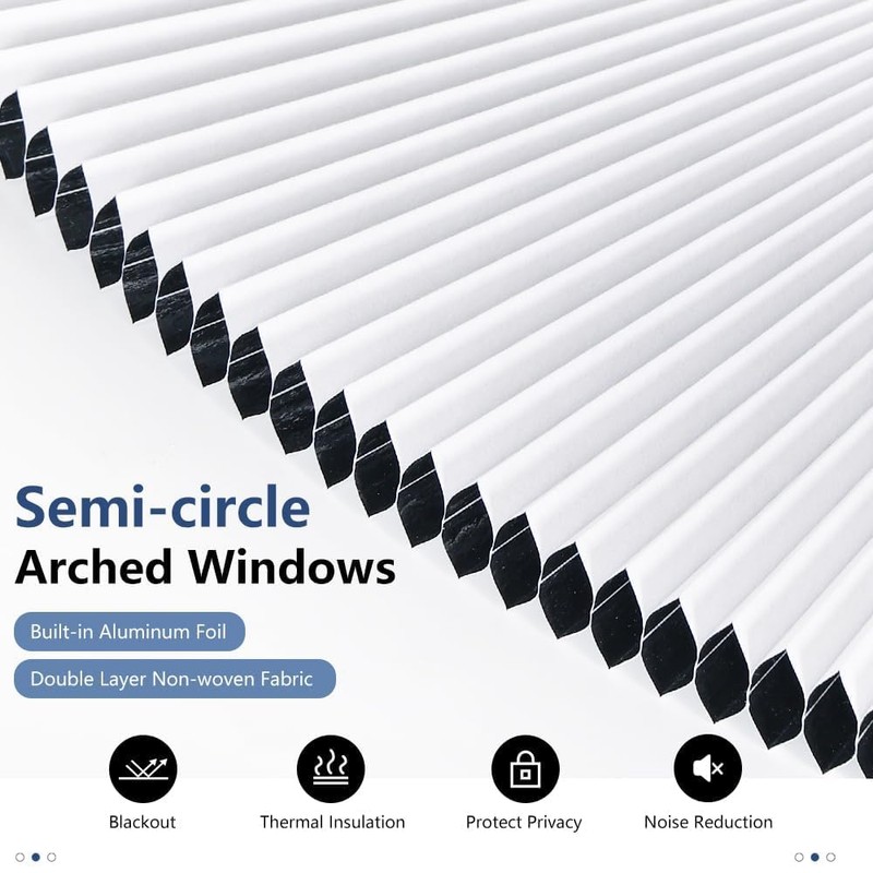 OUDUCK Arch Window Shades Blackout Half Circle Cellular Shades, Pleated