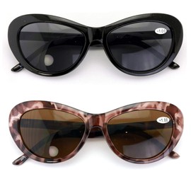 2 Pairs Women Bifocal Reading Sunglasses Reader Glasses Cateye Vintage Jackie Oval Black White Tortoise