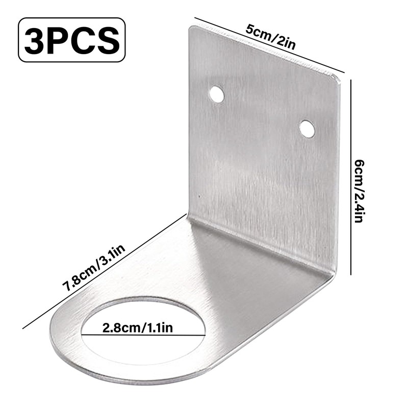 3 Pcs Soap Bottles Dispenser Holder Stainless Steel Silver Wall