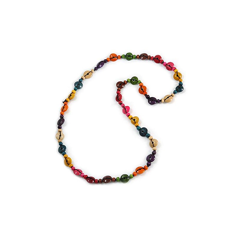 Avalaya Multicoloured Wood Button Bead Long Necklace - 110cm Long