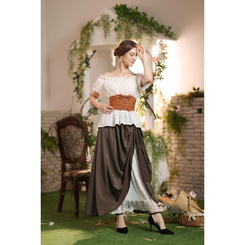 SCARLET DARKNESS Women's Renaissance Skirt with Ruffle Lace Hem High