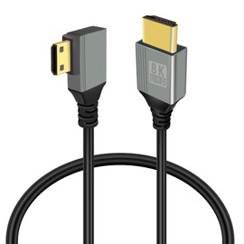 GELRHONR 8K Mini HDMI to HDMI Cable, 90 Degree Mini HDMI Male to HDMI Male 48Gbps High Speed Support 8K @ 60Hz Video 4K @ 144Hz for Camera, Camcorder, HDTV, Laptop (Left Angle Mini HDMI 0.5M)