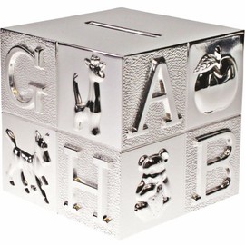 Saving For A Great Life - ACB Moneybox (Silver Finished Cube) - Great for Babies & Children. An ideal Birthday, Christmas, Bridesmaid, Pageboy, Christening, Naming Day & Baptism Gift!! - by See Nice Things