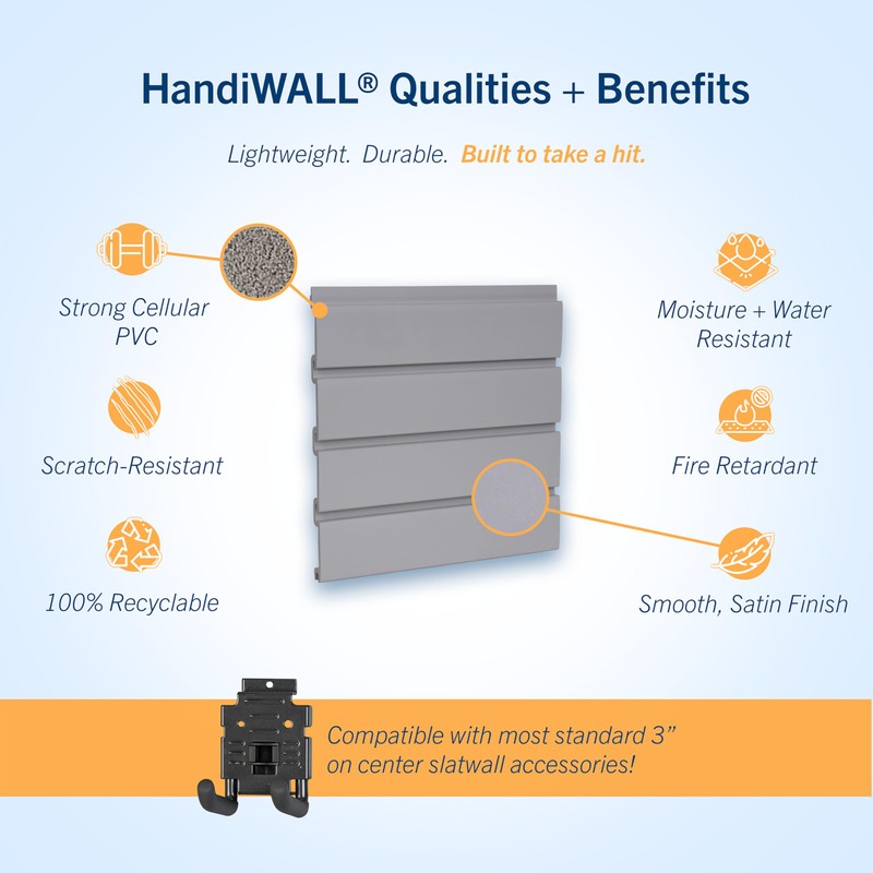 HandiSOLUTIONS 4x2 Framed HandiWALL Kit, Gray PVC Slatwall Garage Wall
