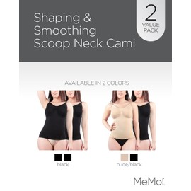 MeMoi Women's 2 Pair Pack Shaping & Smoothing Scoop Neck Cami Black Medium
