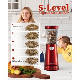 Electric Pepper Grinder, Stainless Steel Rechargeable Salt or Pepper Grinder with 4.5 oz Large Capacity, 1.8" Wide Mouth, Adjustable Coarseness, Ideal for Kitchen