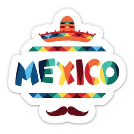 Mexico Colorful Sombrero Visit Travel I Love Mexico - 8" Vinyl Sticker - for Car Laptop I-Pad - Waterproof Decal
