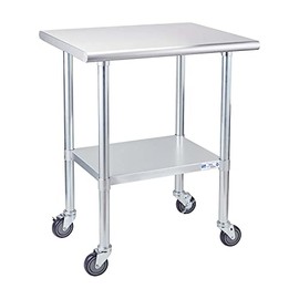 Profeeshaw Stainless Steel Prep Table with Wheels NSF Commercial Work Table with Undershelf for Kitchen Restaurant 24Ã30 Inch