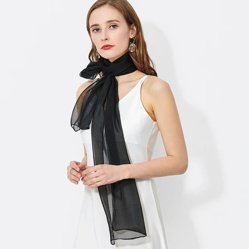 XuoAz Women Lightweight-Chiffon-Scarf Spring-Summer-Scarves-Shawl-Wraps Long Neck Scarf for Evening Party