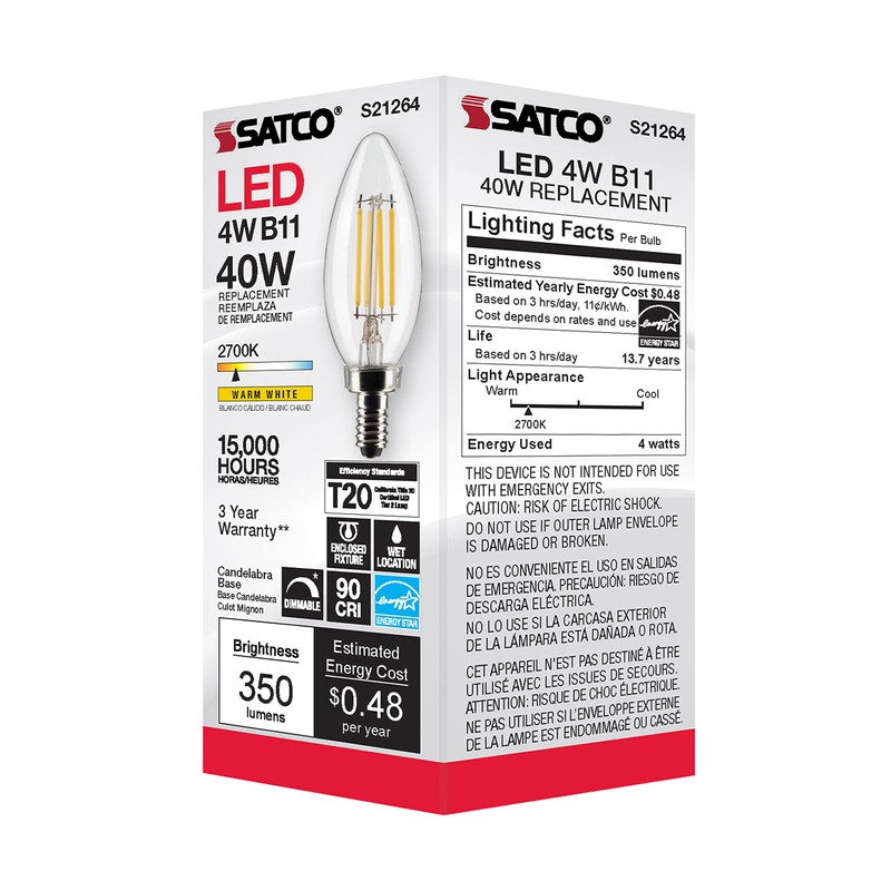 Satco S21264 4B11/LED/927/CL/120V/E12-6 Pack