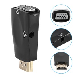 Adaptador Convertidor HD 1080P HDMI Hembra a VGA Hembra con Cable de Salida de Audio de 3,5 Mm - Los Conectores Chapados en Oro Mejoran el Rendimiento de la Señal, No Se Necesita Fuente de(Negro)