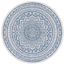 SAFAVIEH Courtyard Collection 4' Round Ivory/Navy CY8734 Boho Mandala Indoor/ Outdoor Easy -Cleaning Patio Backyard Mudroom Area -Rug