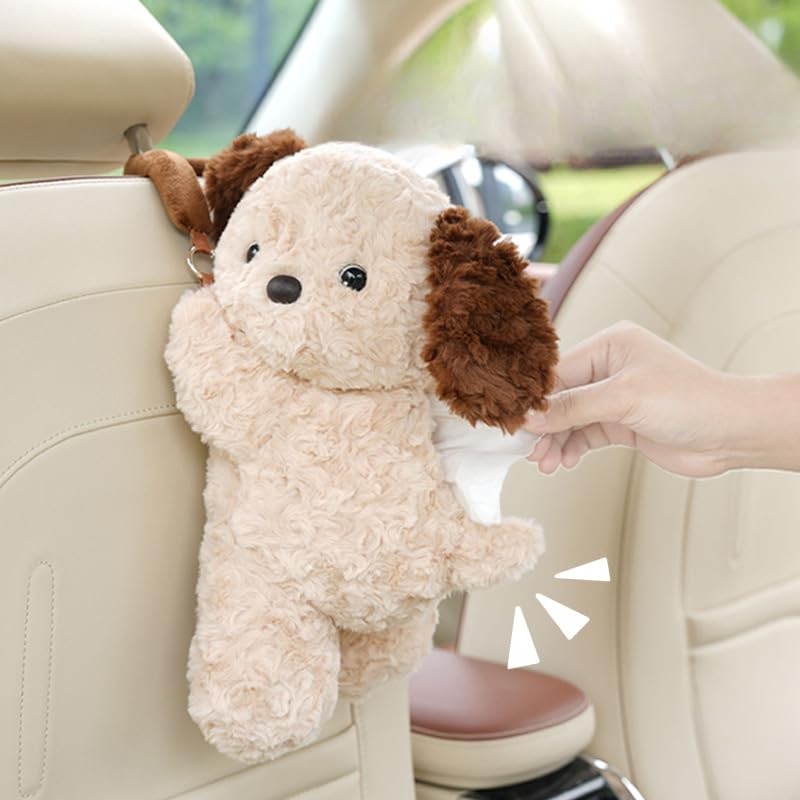 Plush Puppy Car Tissue Box Holder – Cute Crawling Dog
