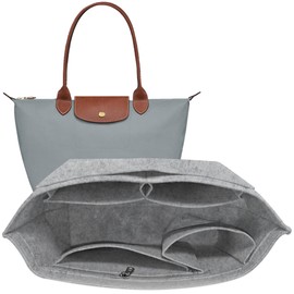 TUKYWAN Purse Organizer Insert Handbag Organizer for Longchamp Bag,Bag Organizer Insert with Divider Pocket and Zipper Inner Bag Liner for le pliage Tote (Beige, Small)