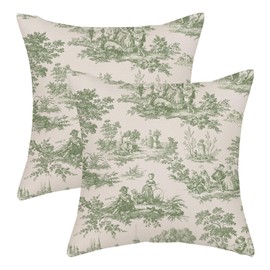 AGAYNA Sage Green French Country Pillow Covers 18x18 Vintage Beige Green Throw Pillows for Couch Retro Rustic Cottage Outdoor Pillowcase Farmhouse Decorative Cushion Case for Sofa Bed Decor Set of 2