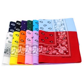 100% Cotton Double Sided Print Paisley Bandana Scarf, Head Wrap - 12 Colors 22 inch
