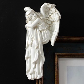 JARPSIRY Sleeping Angel Statue Door Corner Decor, 6.3 Inch Tall Resin Angel Figurines Door Frame Decoration, Guardian Angel Sculpture Door Sitter for Home Window Cabinet Edge Ornaments Gift (Left)